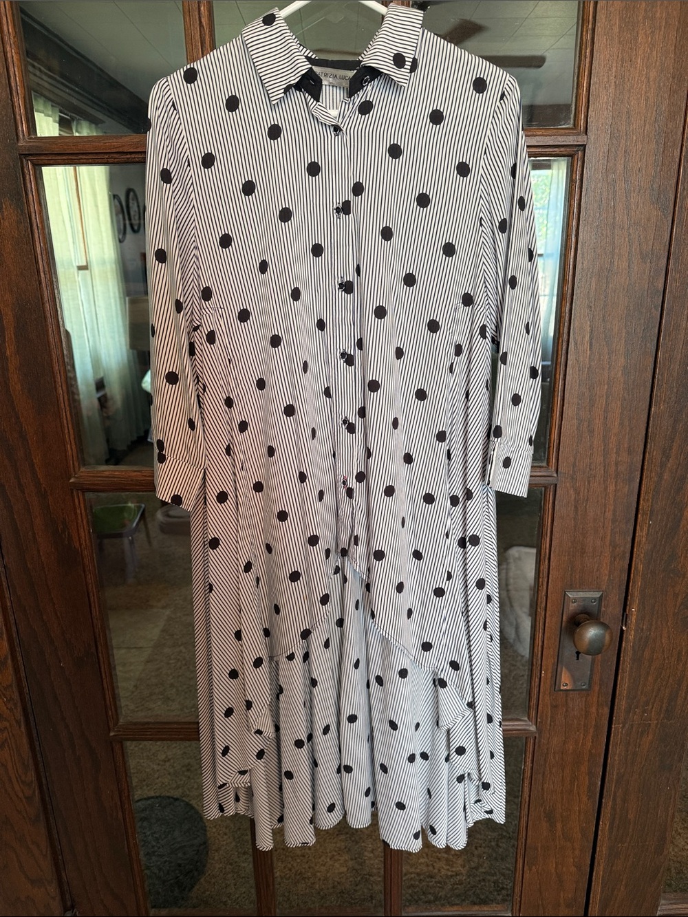 Patrizia‎ Luca Milano Striped Polka Dot High Low Shirt Dress Black White Medium